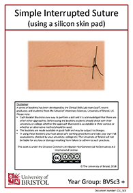 Clinical skills instruction booklet cover page, Simple Interrupted Suture (silicon skin pad)